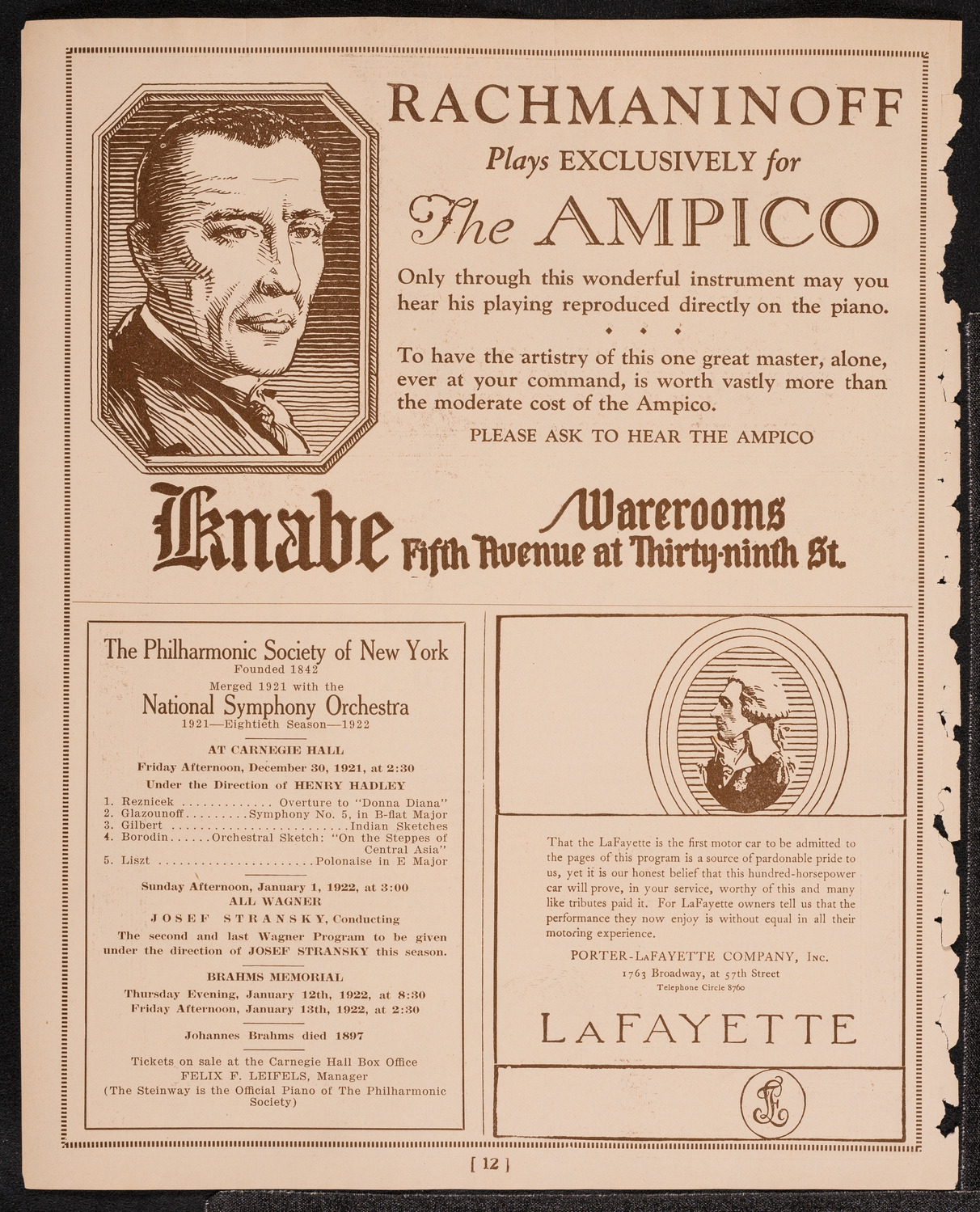 Philadelphia Orchestra, December 20, 1921, program page 12