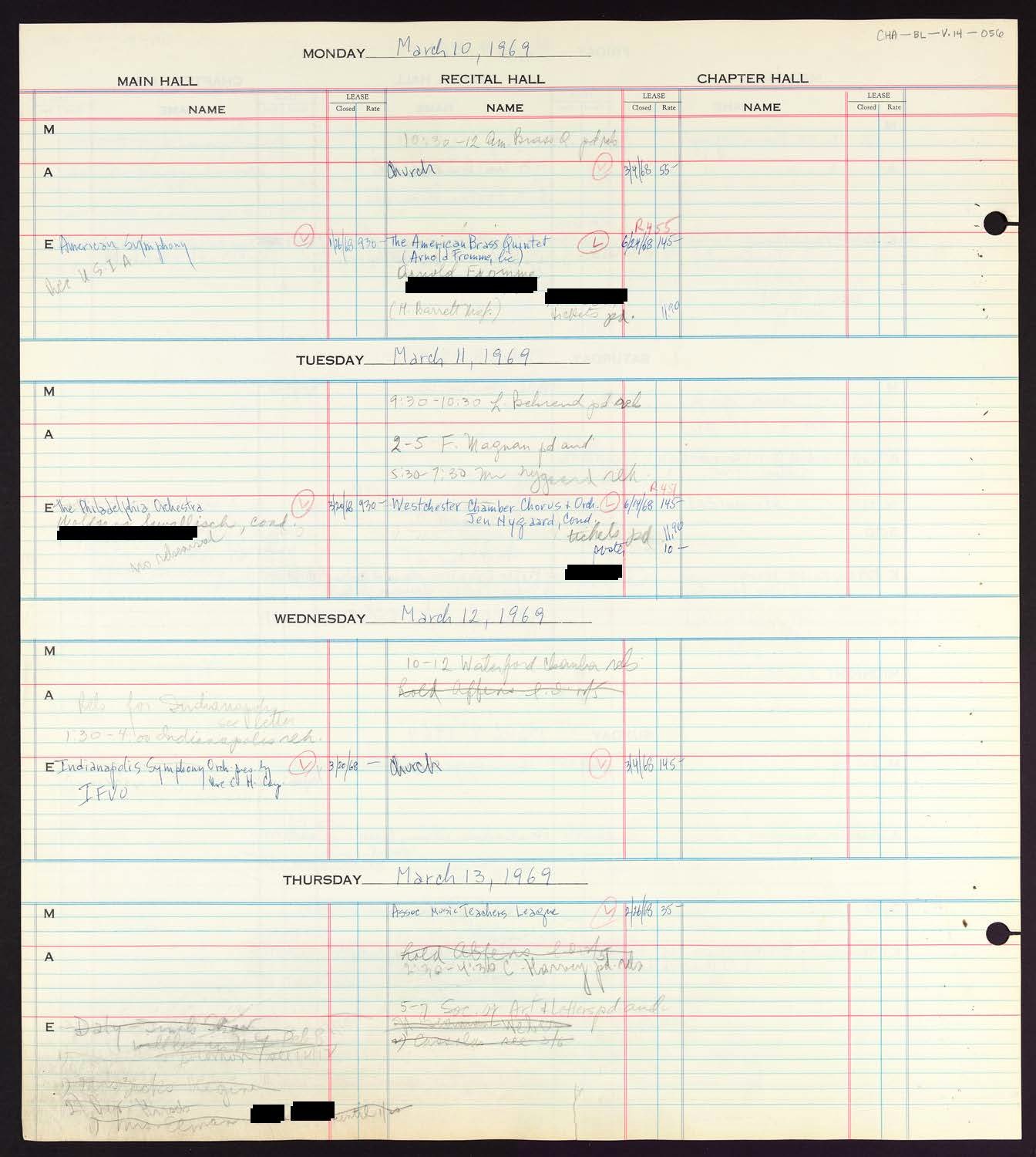 Carnegie Hall Booking Ledger, volume 14, page 56