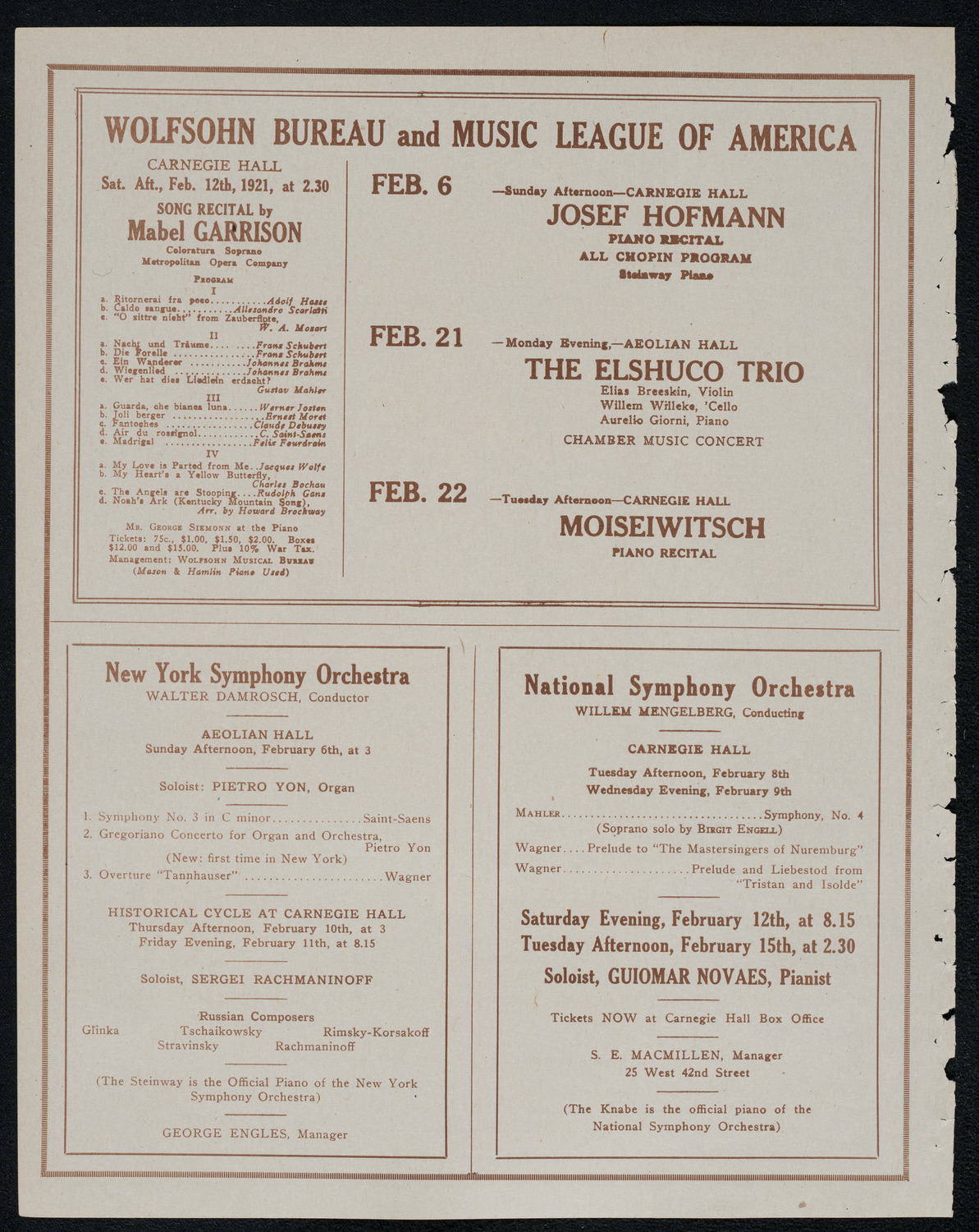 New York Philharmonic, February 5, 1921, program page 8