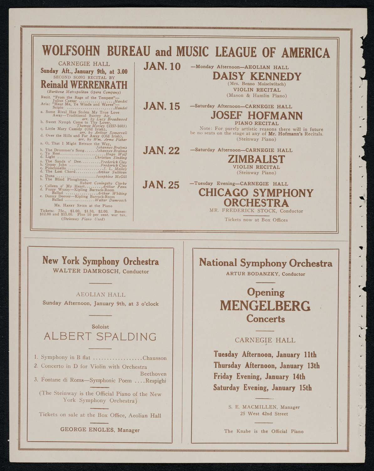 National Symphony Orchestra, January 2, 1921, program page 8