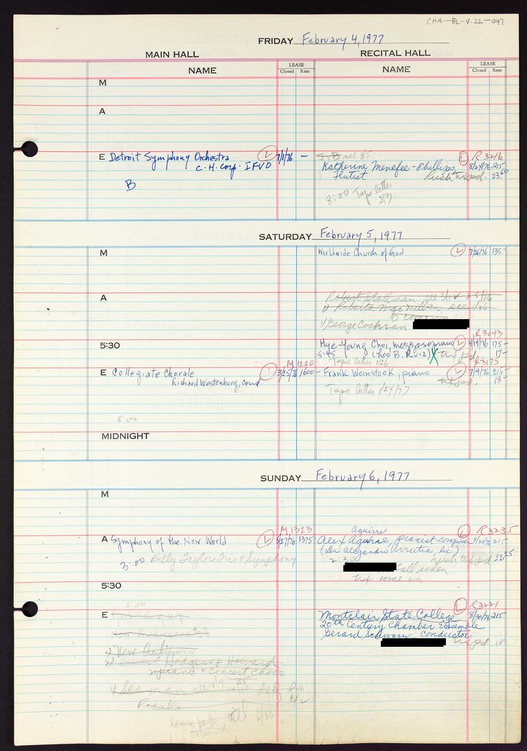 Carnegie Hall Booking Ledger, volume 22, page 47