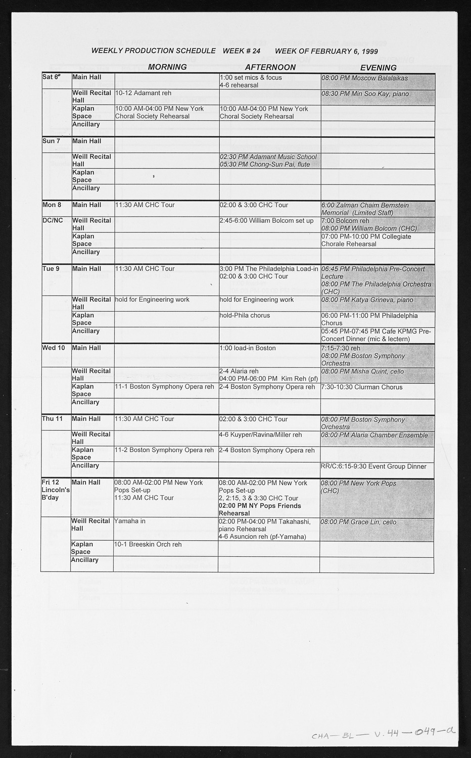 Carnegie Hall Booking Ledger, volume 44, page 49a