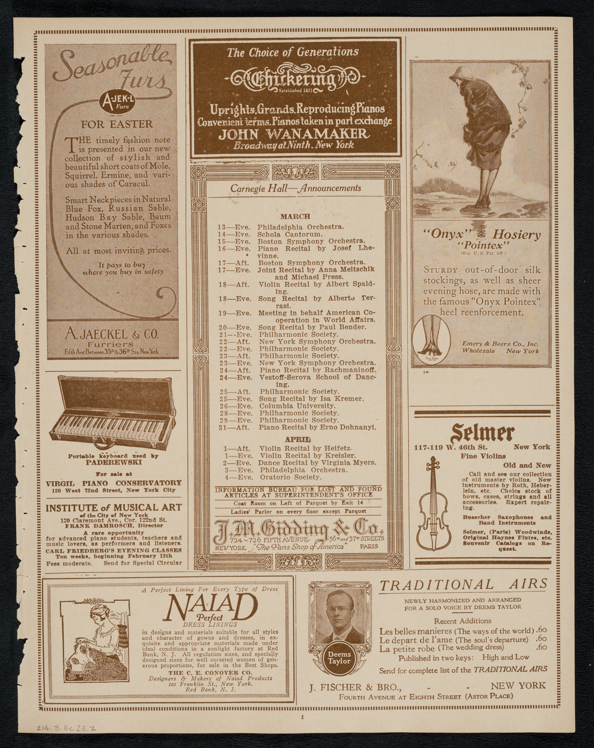 United Singers of New York, March 11, 1923, program page 3