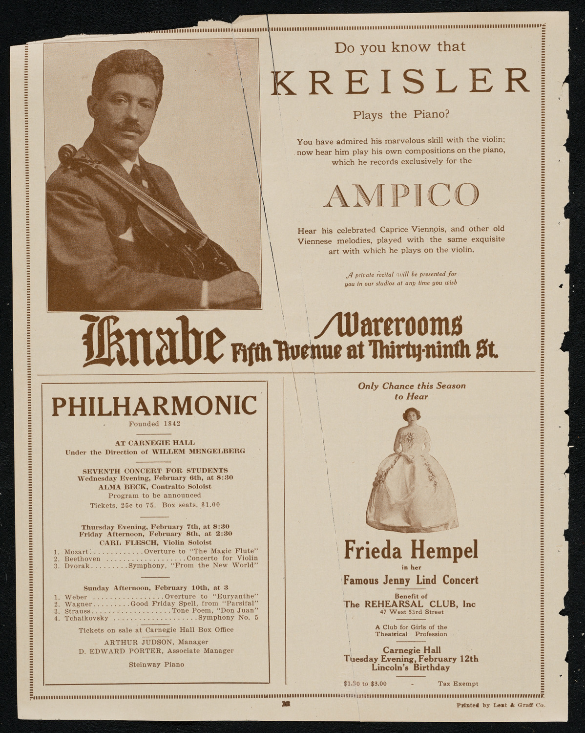 Miron Poliakin, Sara Sokolsky-Freid, and Adele Bliss, February 2, 1924, program page 12