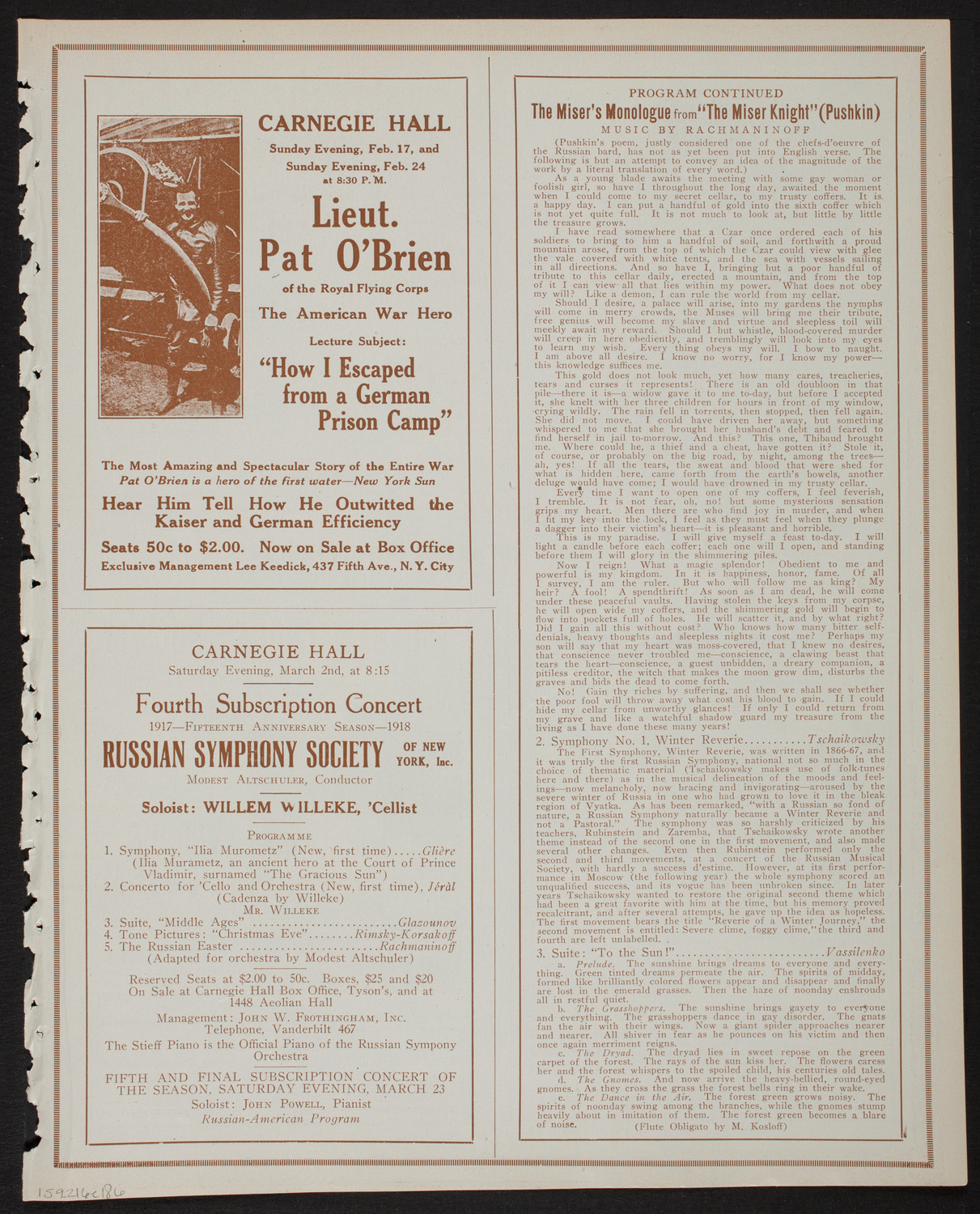 Russian Symphony Society of New York, February 16, 1918, program page 11