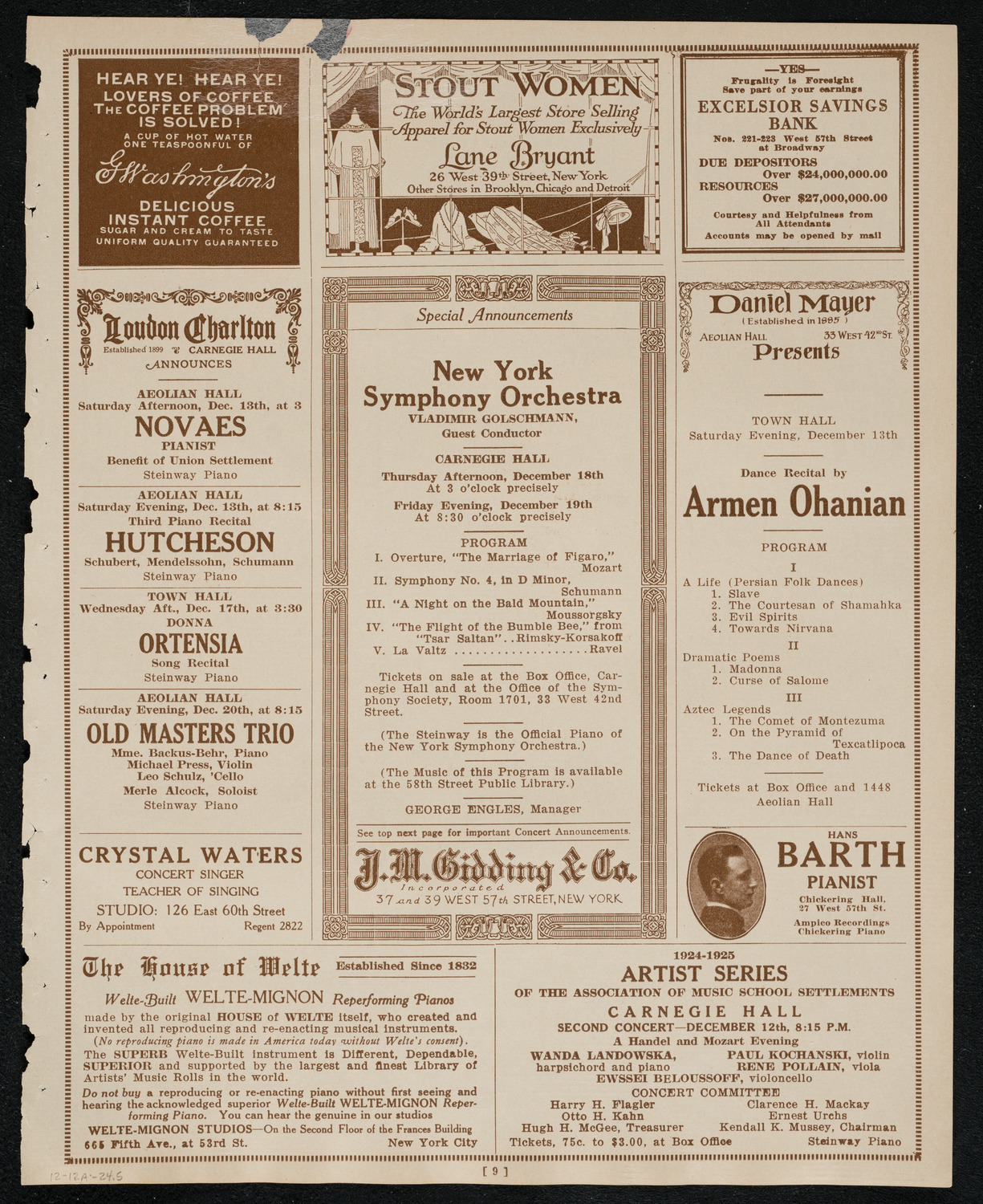 New York Philharmonic, December 12, 1924, program page 9