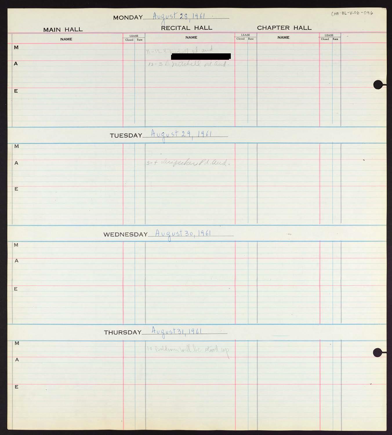 Carnegie Hall Booking Ledger, volume 6, page 96