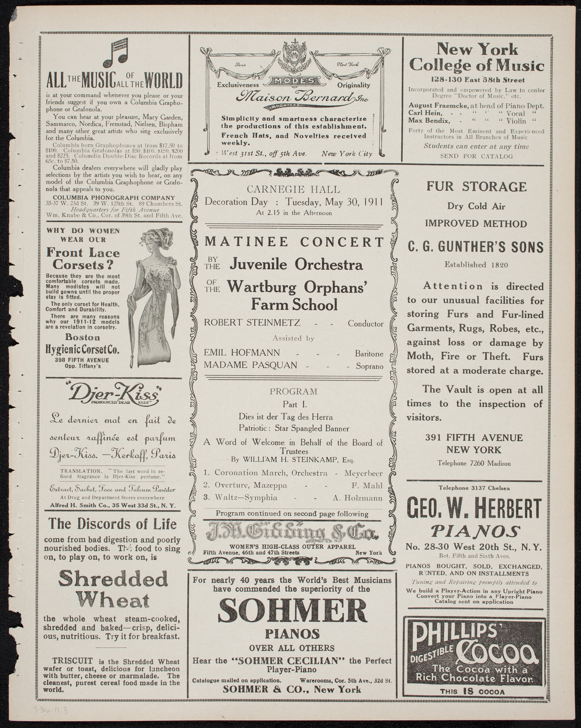 Wartburg Orphans' Farm School Juvenile Orchestra, May 30, 1911, program page 5