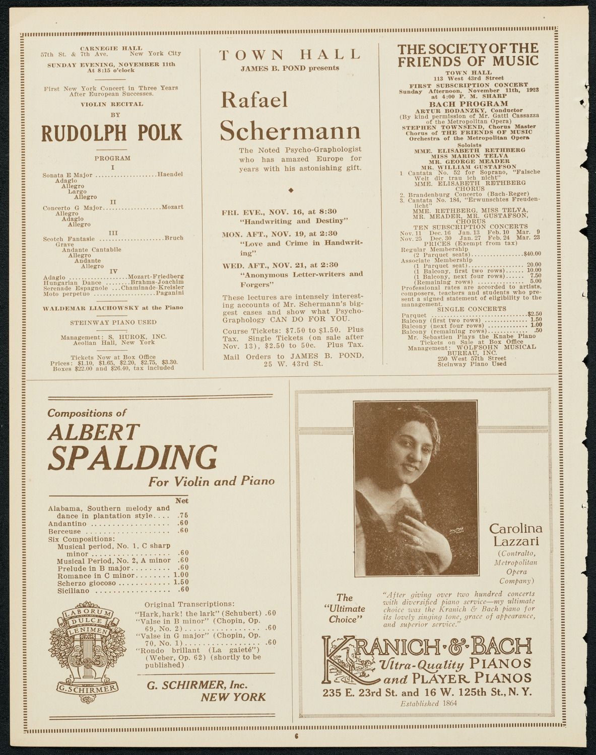 New York Symphony Orchestra: Beethoven Cycle, November 9, 1923, program page 6