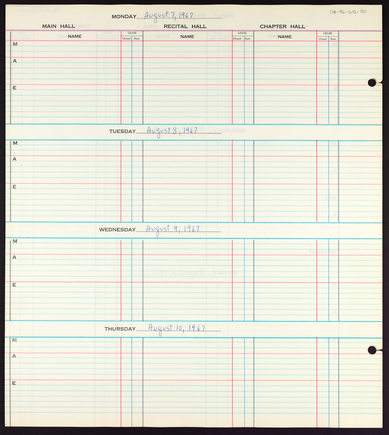 Carnegie Hall Booking Ledger, volume 12, page 100