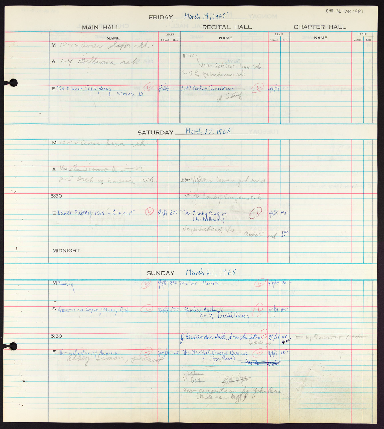 Carnegie Hall Booking Ledger, volume 10, page 59