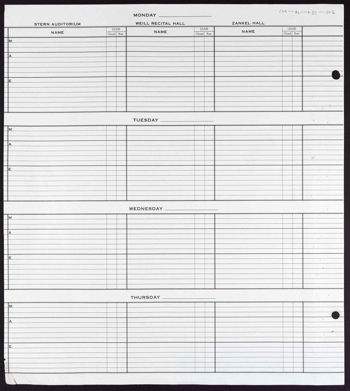 Carnegie Hall Booking Ledger, volume 50, page 2