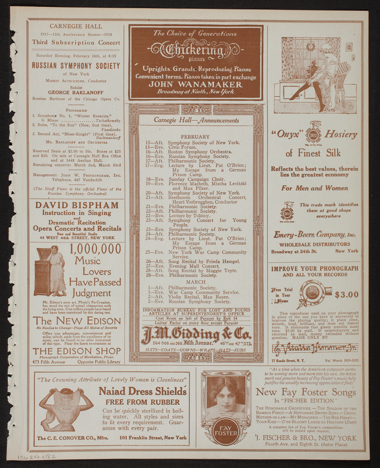 Boston Symphony Orchestra, February 14, 1918, program page 3