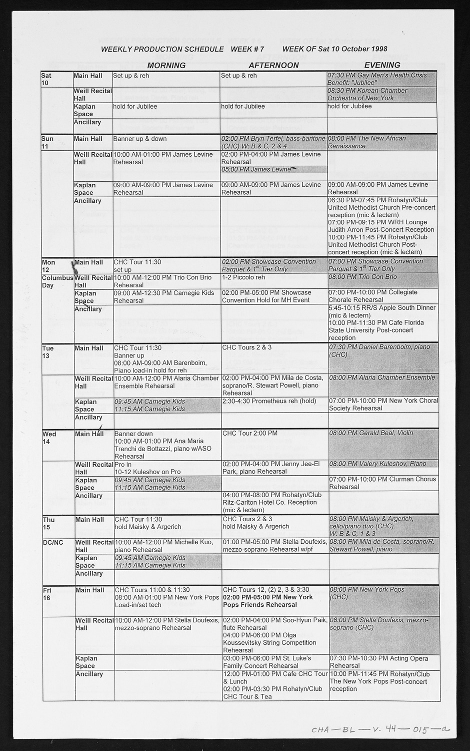 Carnegie Hall Booking Ledger, volume 44, page 15a