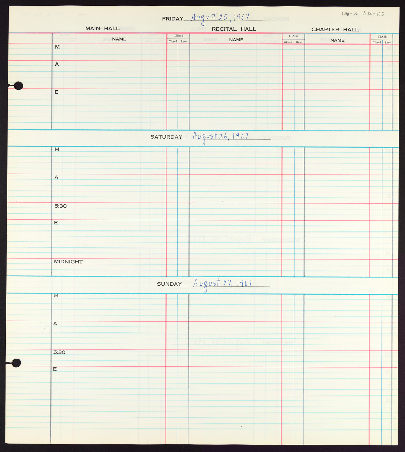 Carnegie Hall Booking Ledger, volume 12, page 105