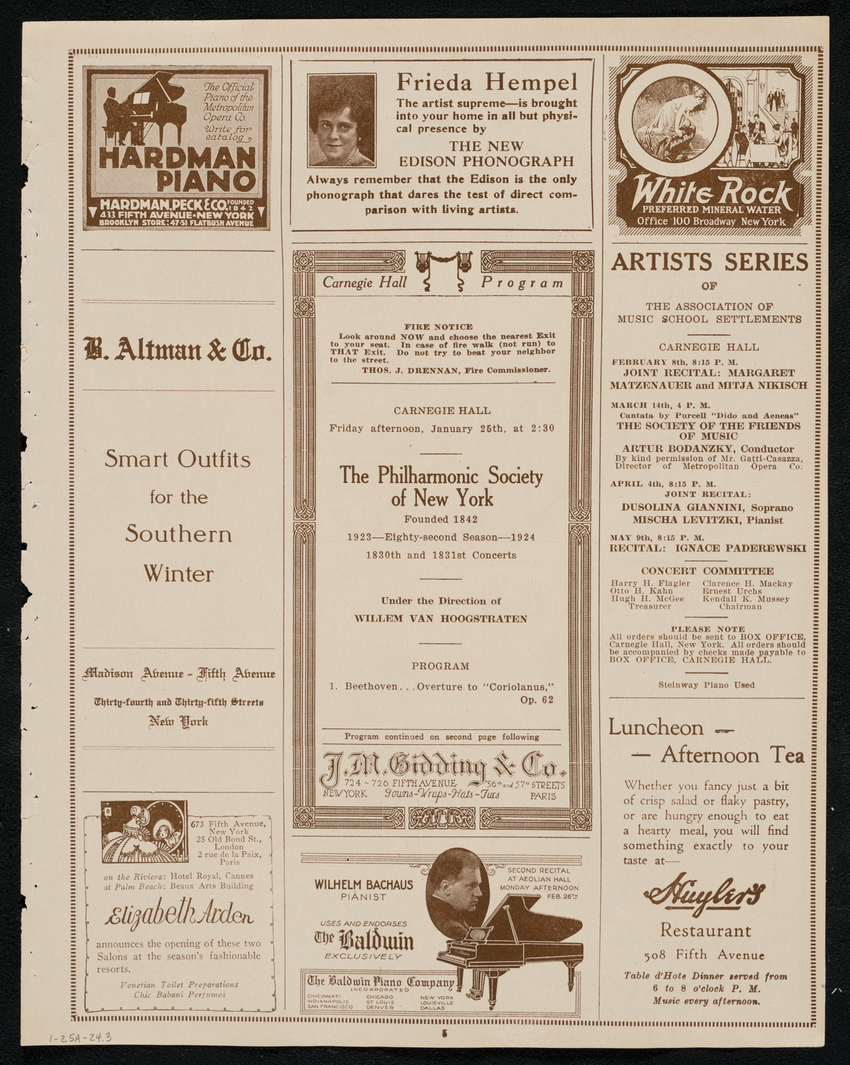 New York Philharmonic, January 25, 1924, program page 5