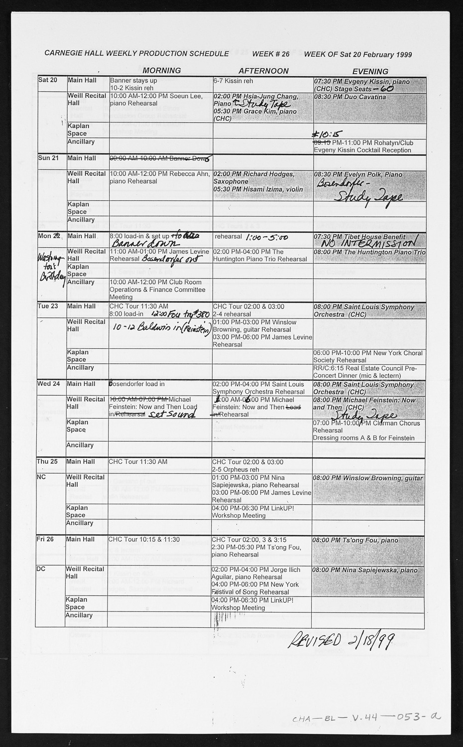 Carnegie Hall Booking Ledger, volume 44, page 53a