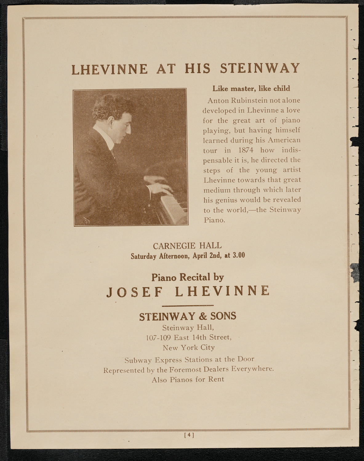 Josef Lhévinne, Piano, April 2, 1921, program page 4