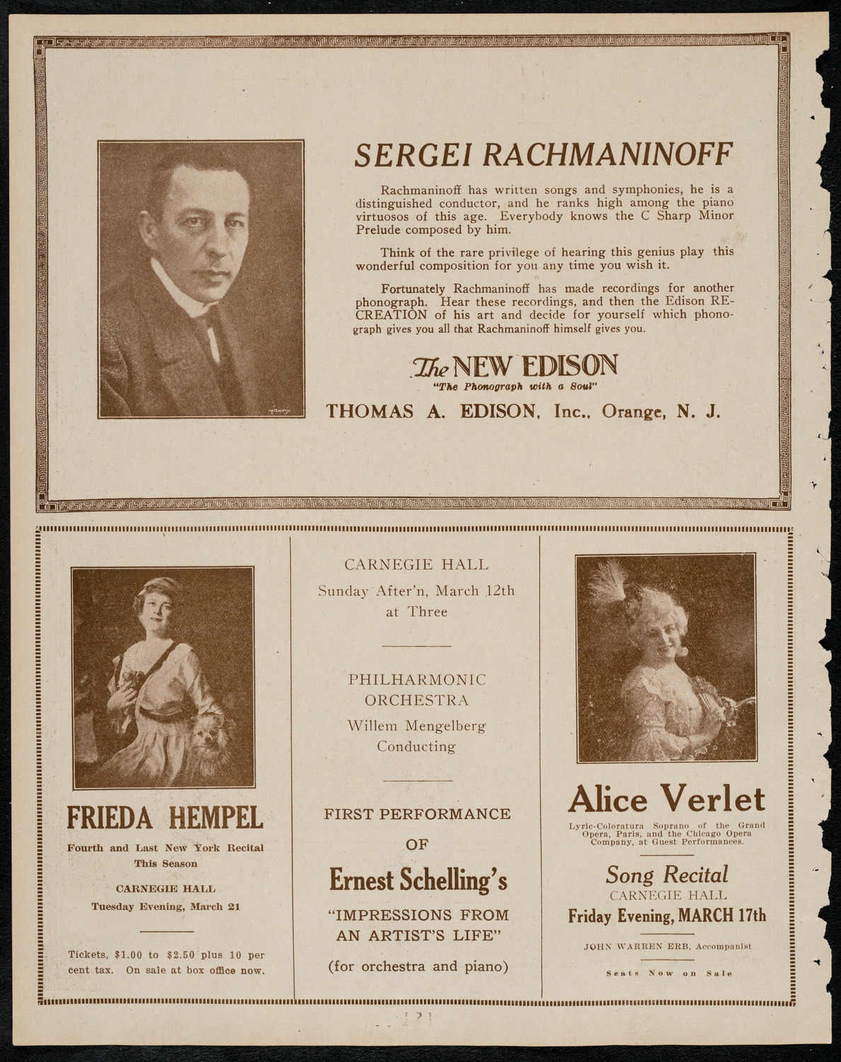 New York Philharmonic, March 9, 1922, program page 2