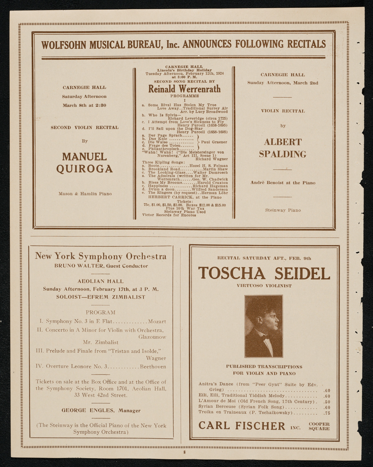 New York Philharmonic, February 10, 1924, program page 8