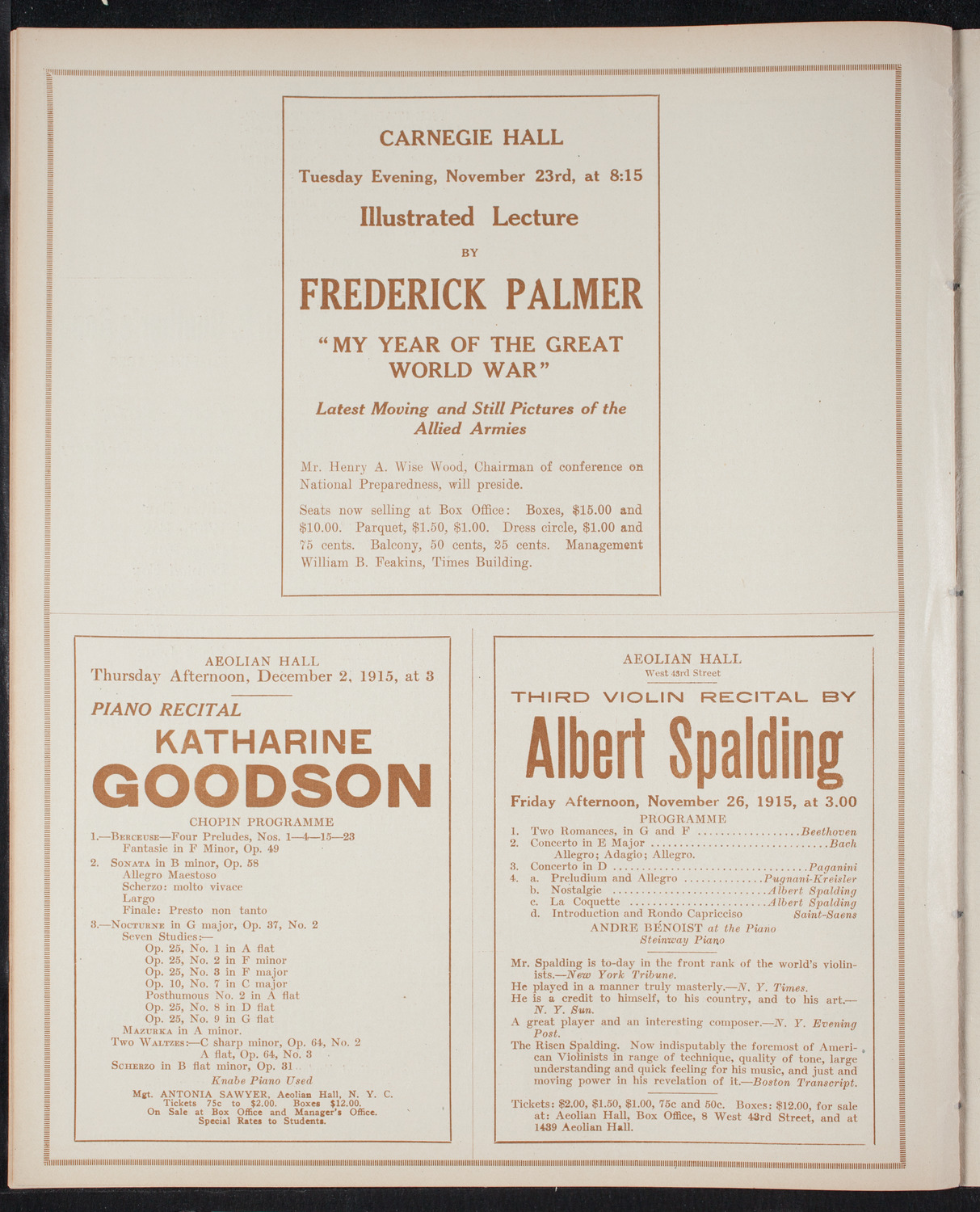 Elmendorf Lecture: Switzerland, November 21, 1915, program page 10