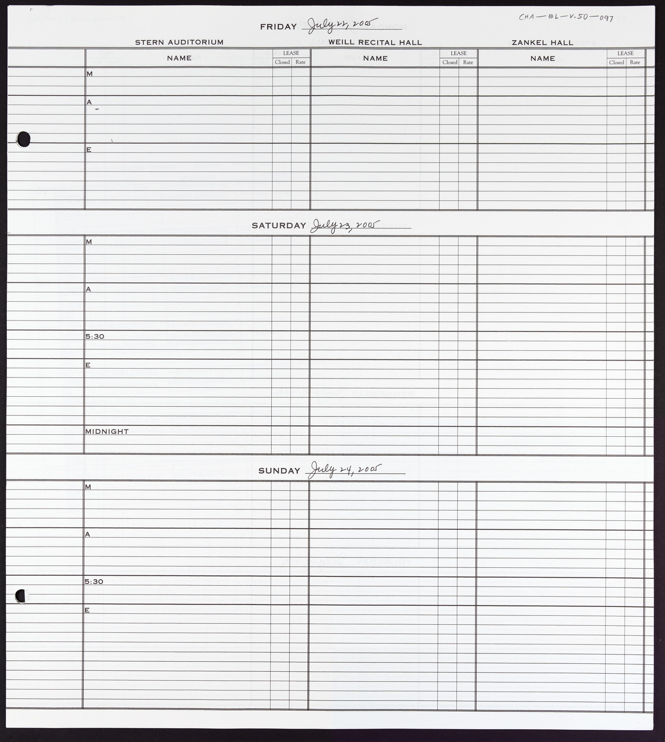 Carnegie Hall Booking Ledger, volume 50, page 97