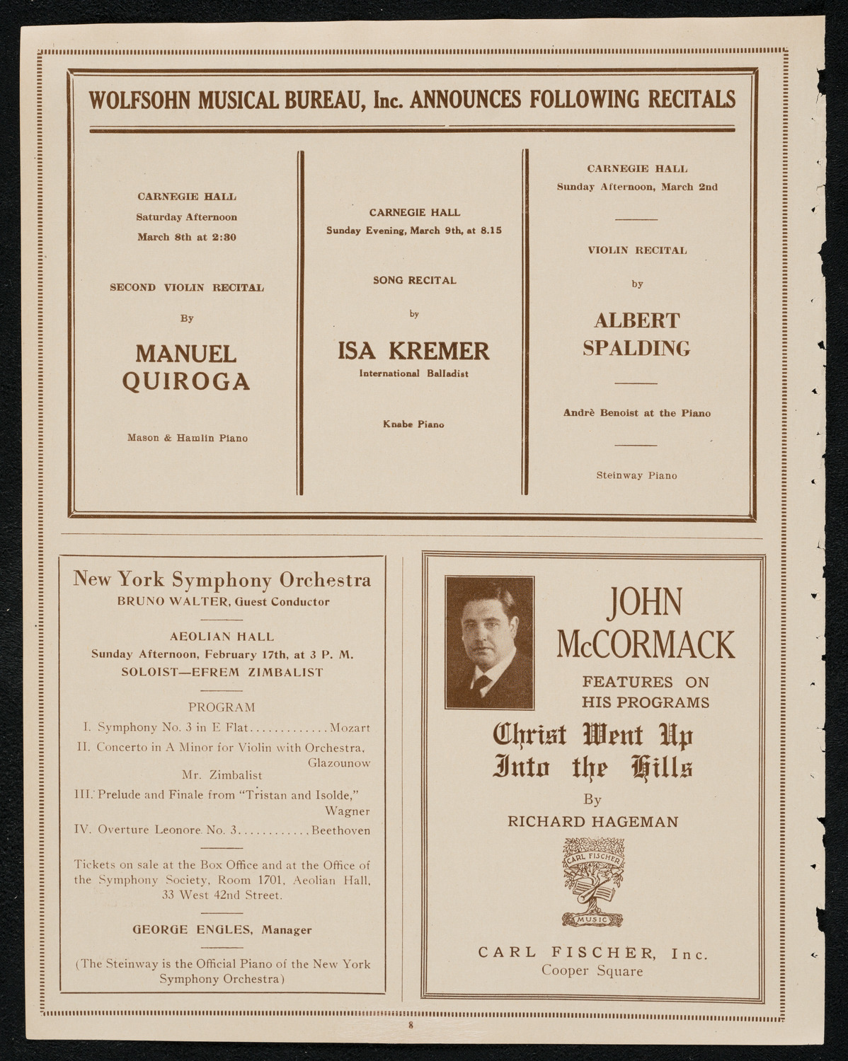 New York Symphony Orchestra, February 14, 1924, program page 8