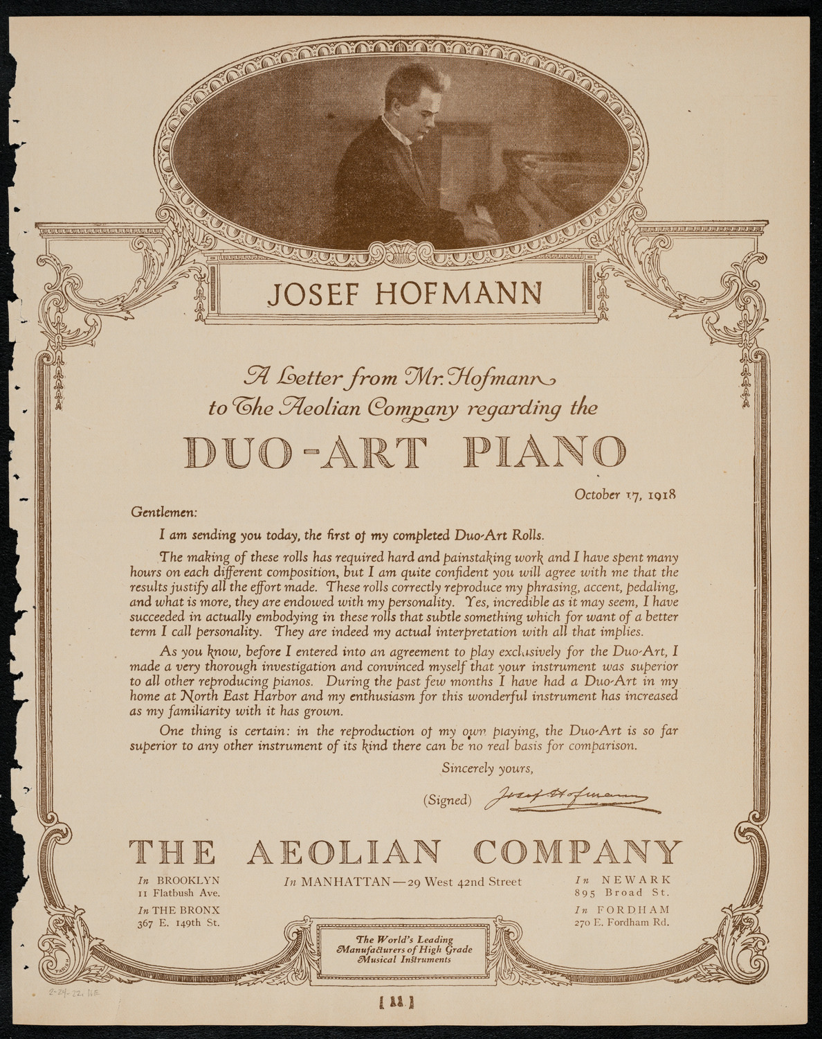 New York Philharmonic, February 24, 1922, program page 11
