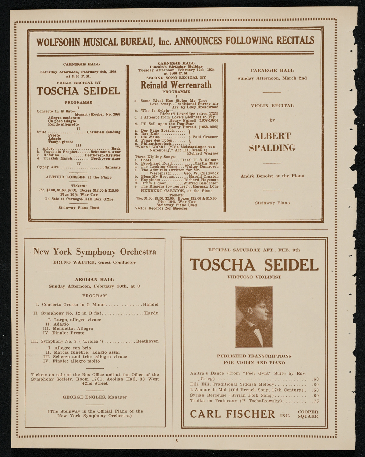 Philadelphia Orchestra, February 5, 1924, program page 8