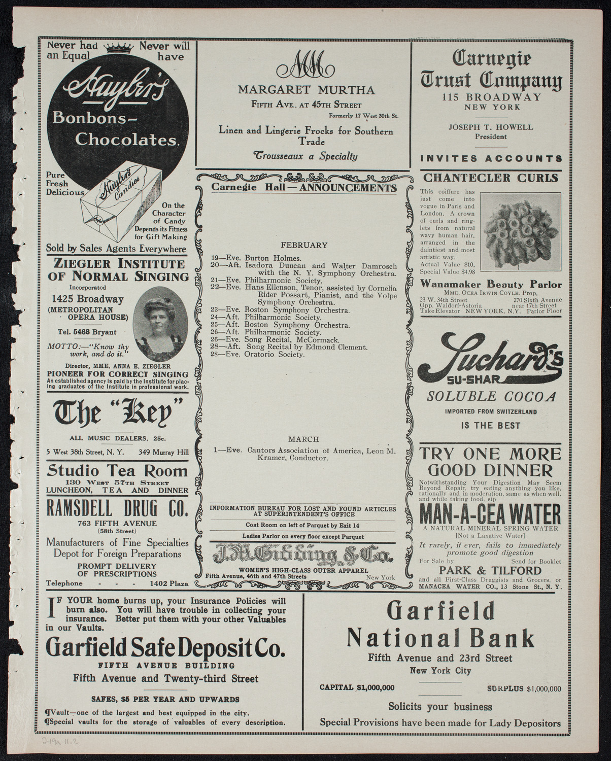 New York Philharmonic, February 19, 1911, program page 3