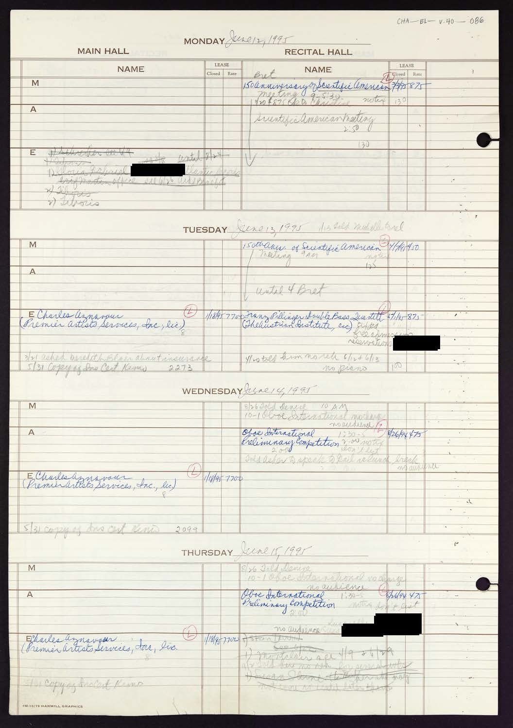 Carnegie Hall Booking Ledger, volume 40, page 86