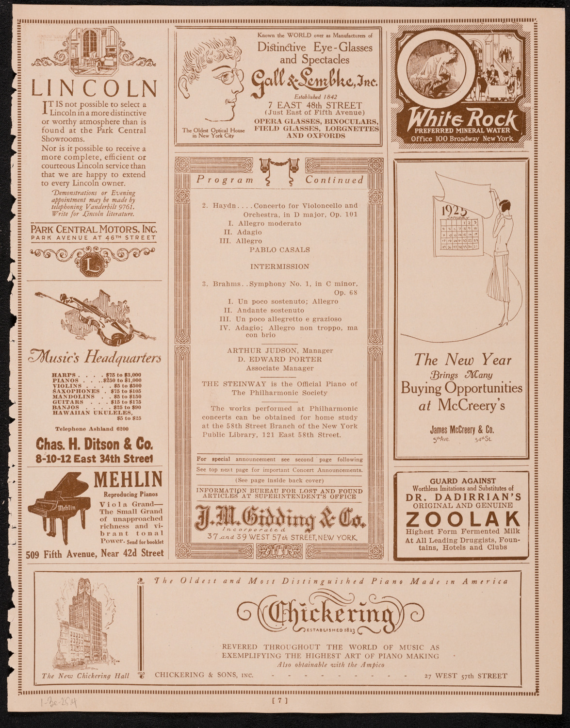 New York Philharmonic, January 3, 1925, program page 7