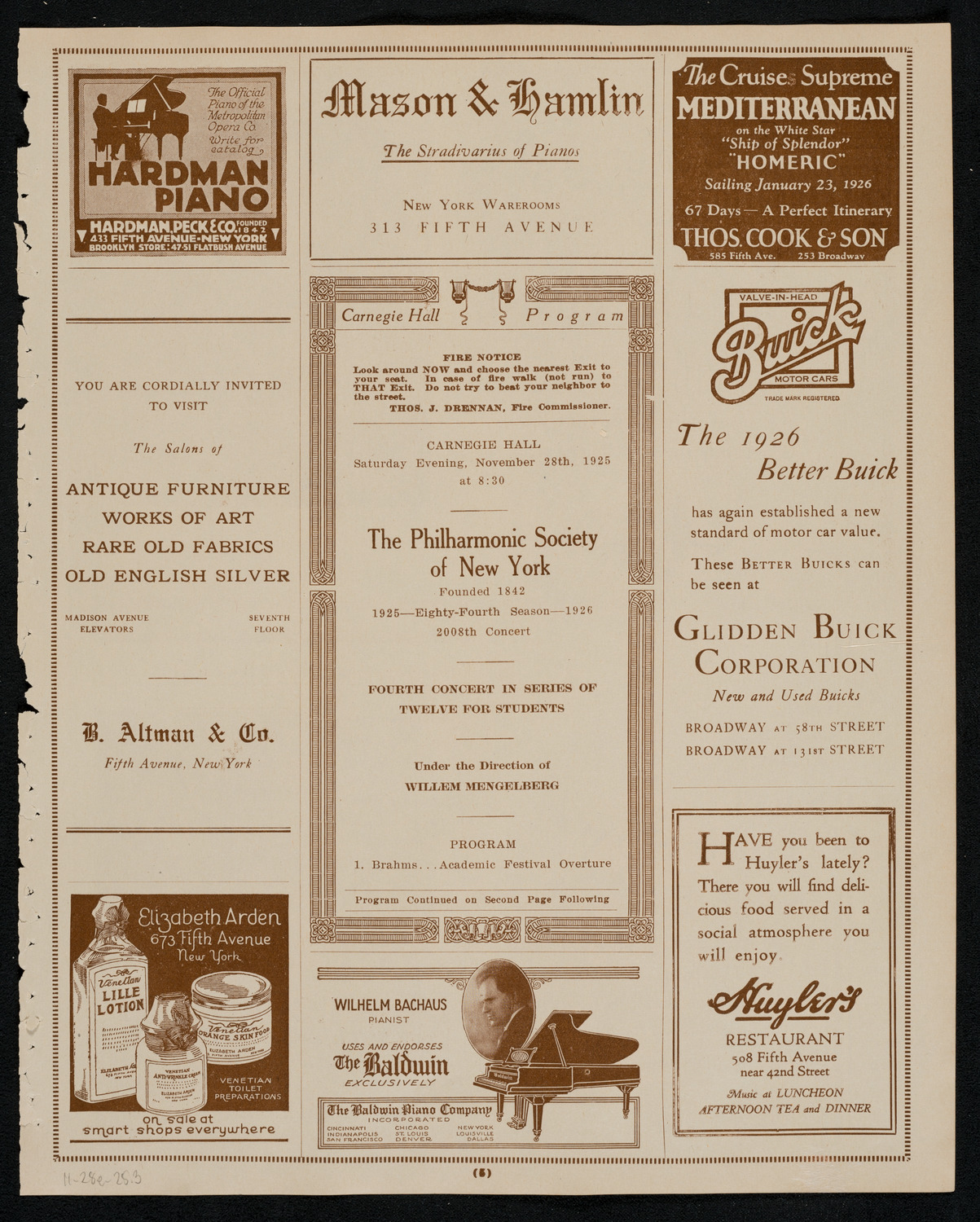 New York Philharmonic, November 28, 1925, program page 5