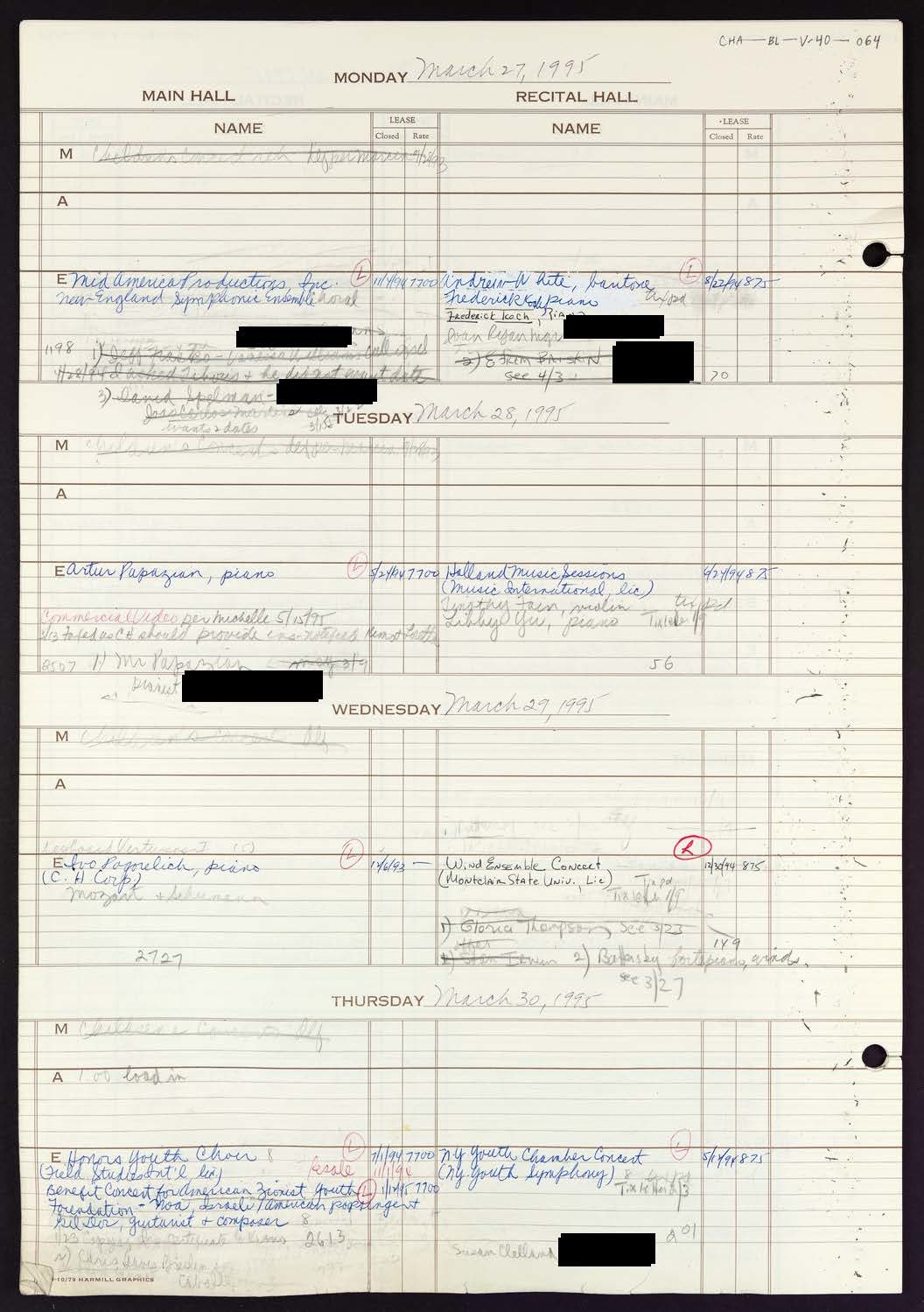 Carnegie Hall Booking Ledger, volume 40, page 64