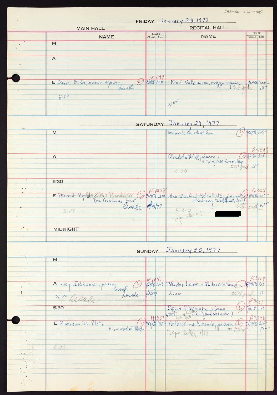 Carnegie Hall Booking Ledger, volume 22, page 45