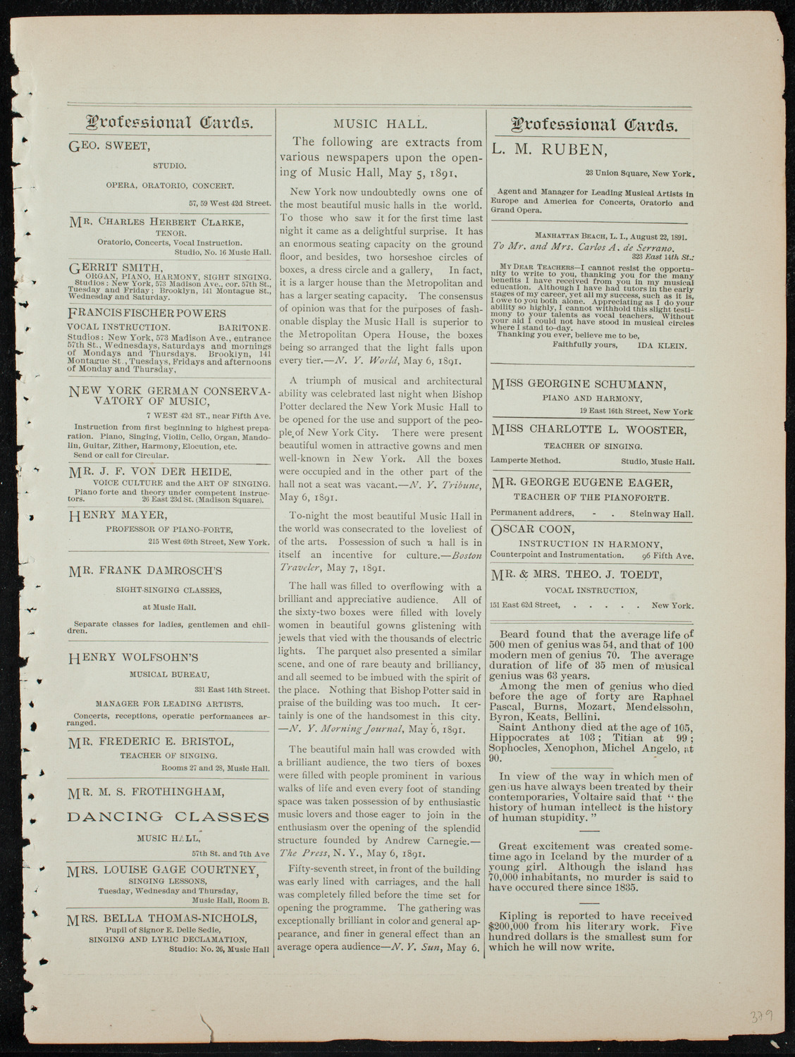 Benefit: West Side Day Nursery and Industrial School, December 14, 1891, program page 11