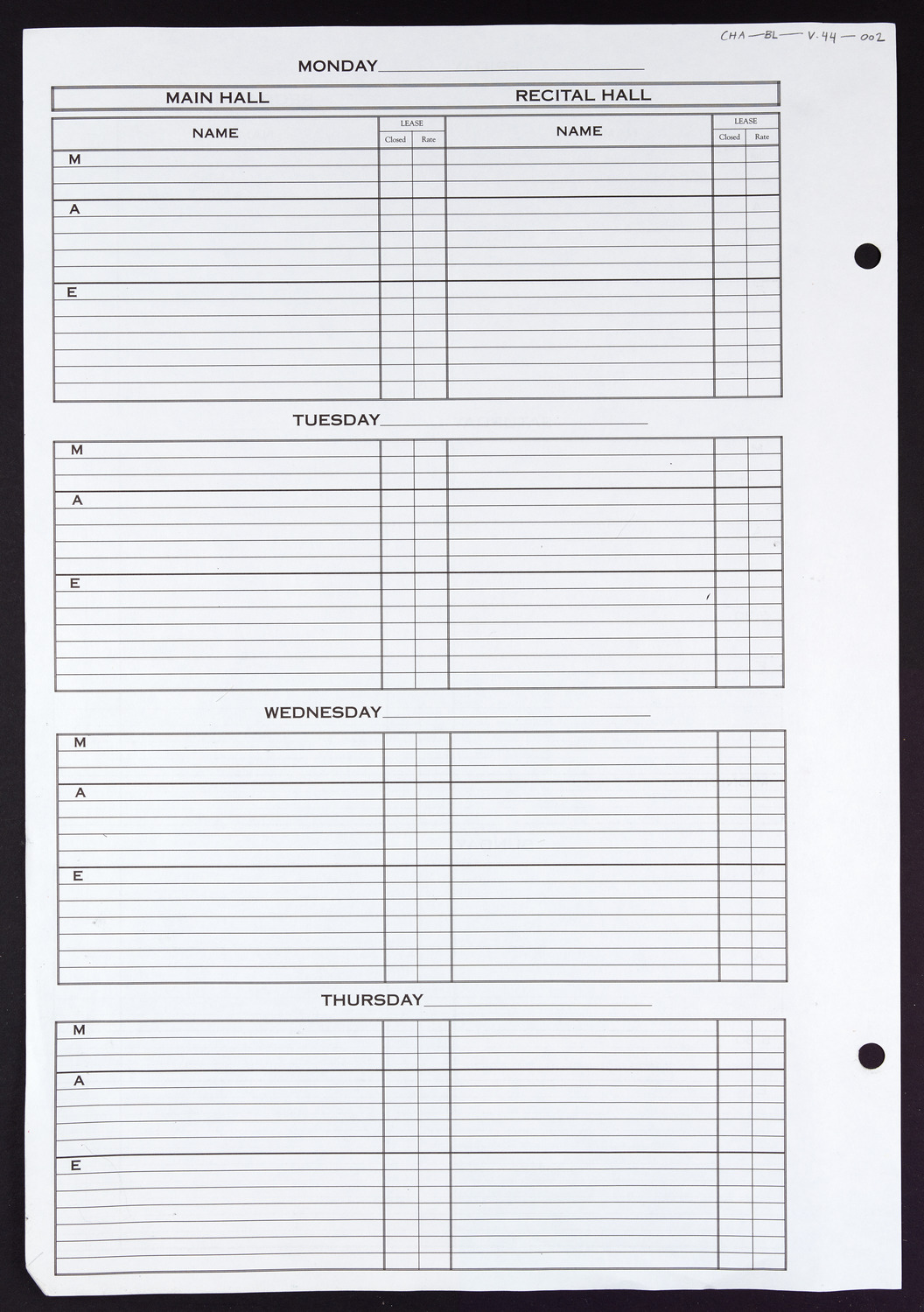 Carnegie Hall Booking Ledger, volume 44, page 2