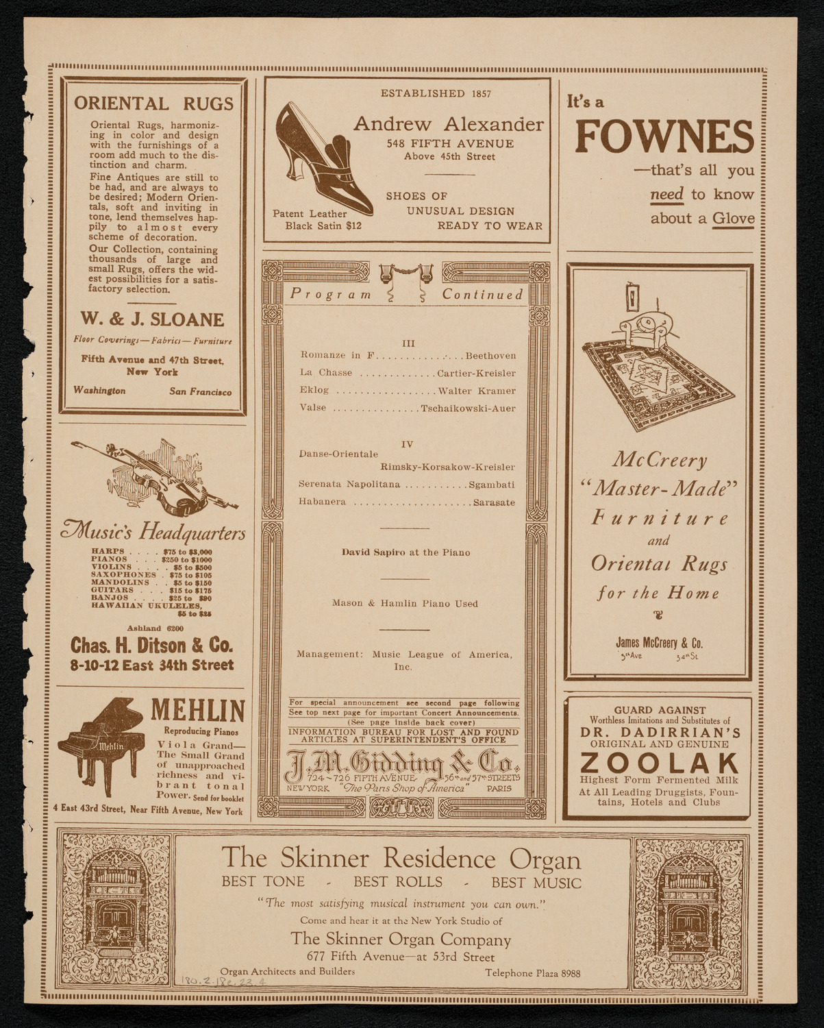 John Corigliano, Violin, February 18, 1923, program page 7