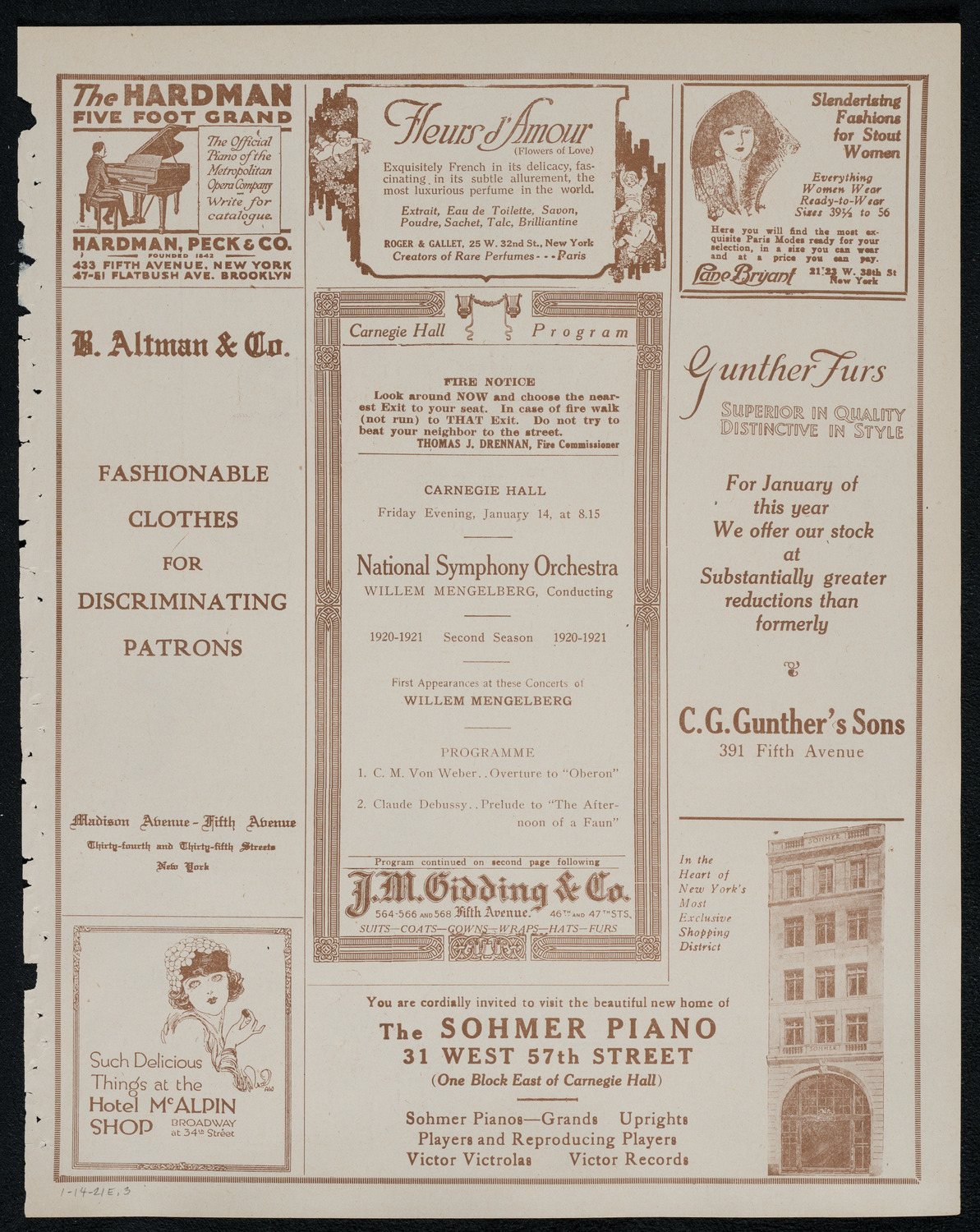 National Symphony Orchestra, January 14, 1921, program page 5