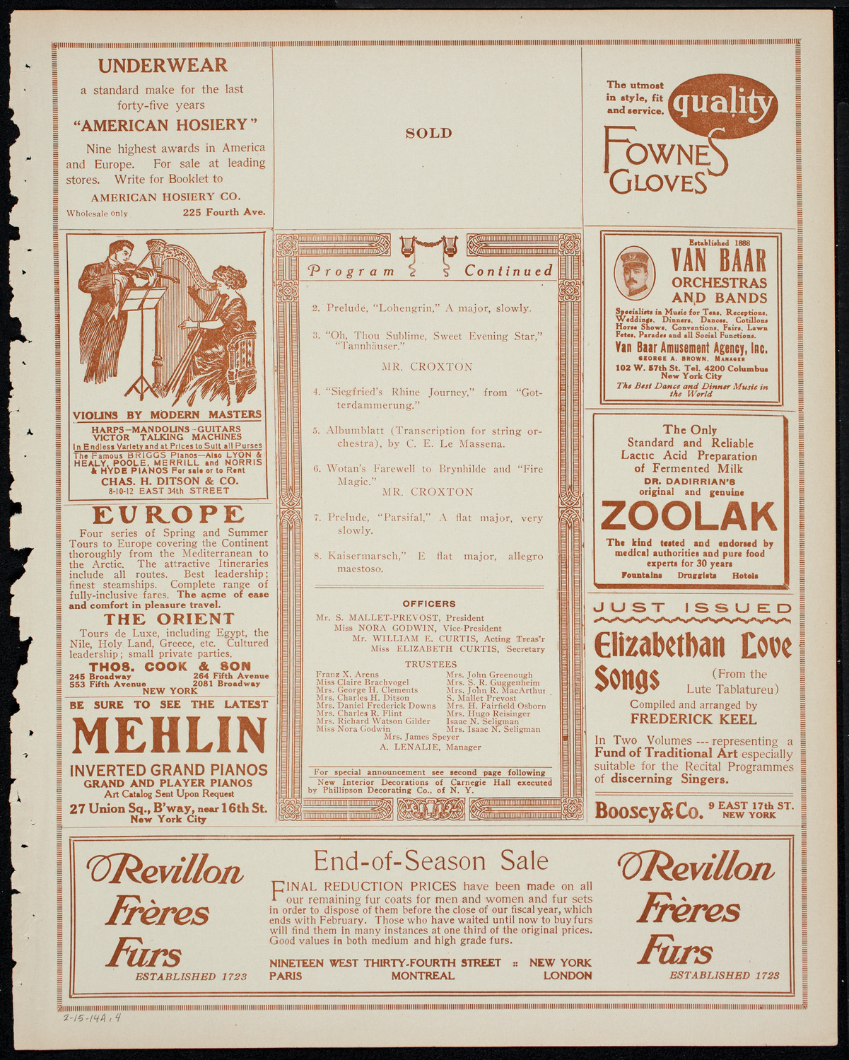 People's Symphony Concert, February 15, 1914, program page 7