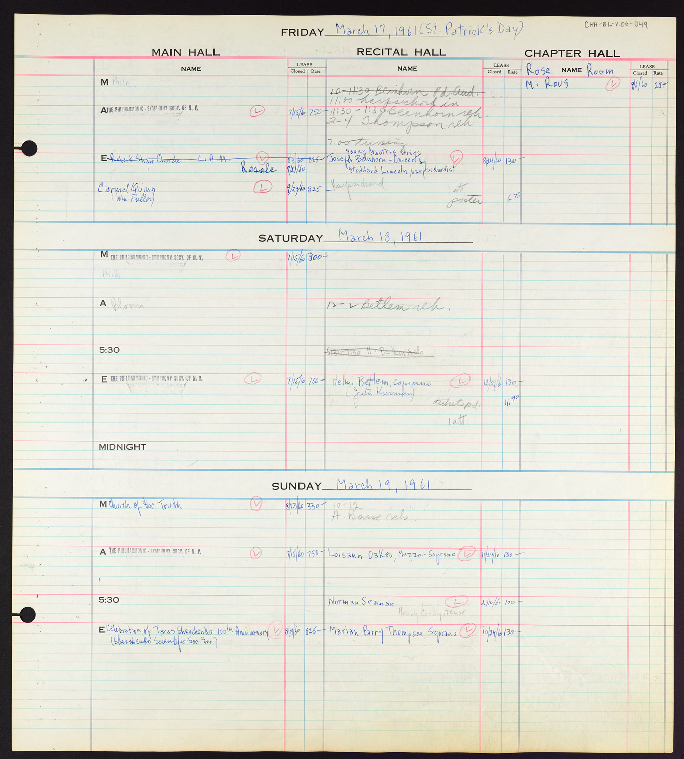 Carnegie Hall Booking Ledger, volume 6, page 49