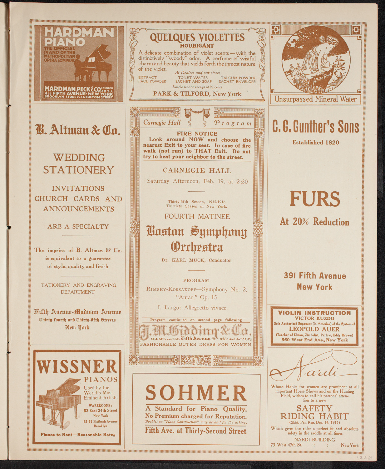 Boston Symphony Orchestra, February 19, 1916, program page 5