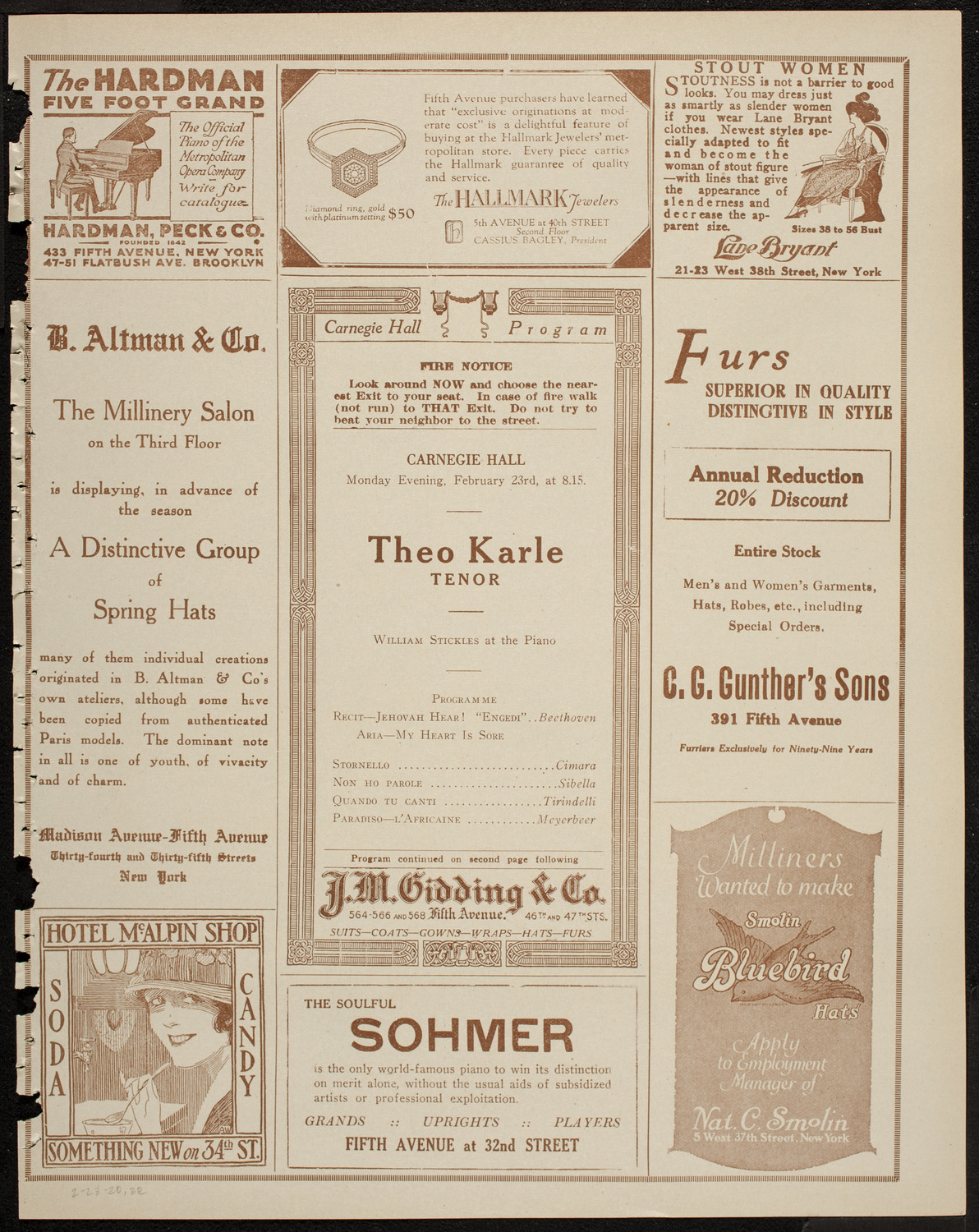 Theo Karle, Tenor, February 23, 1920, program page 5