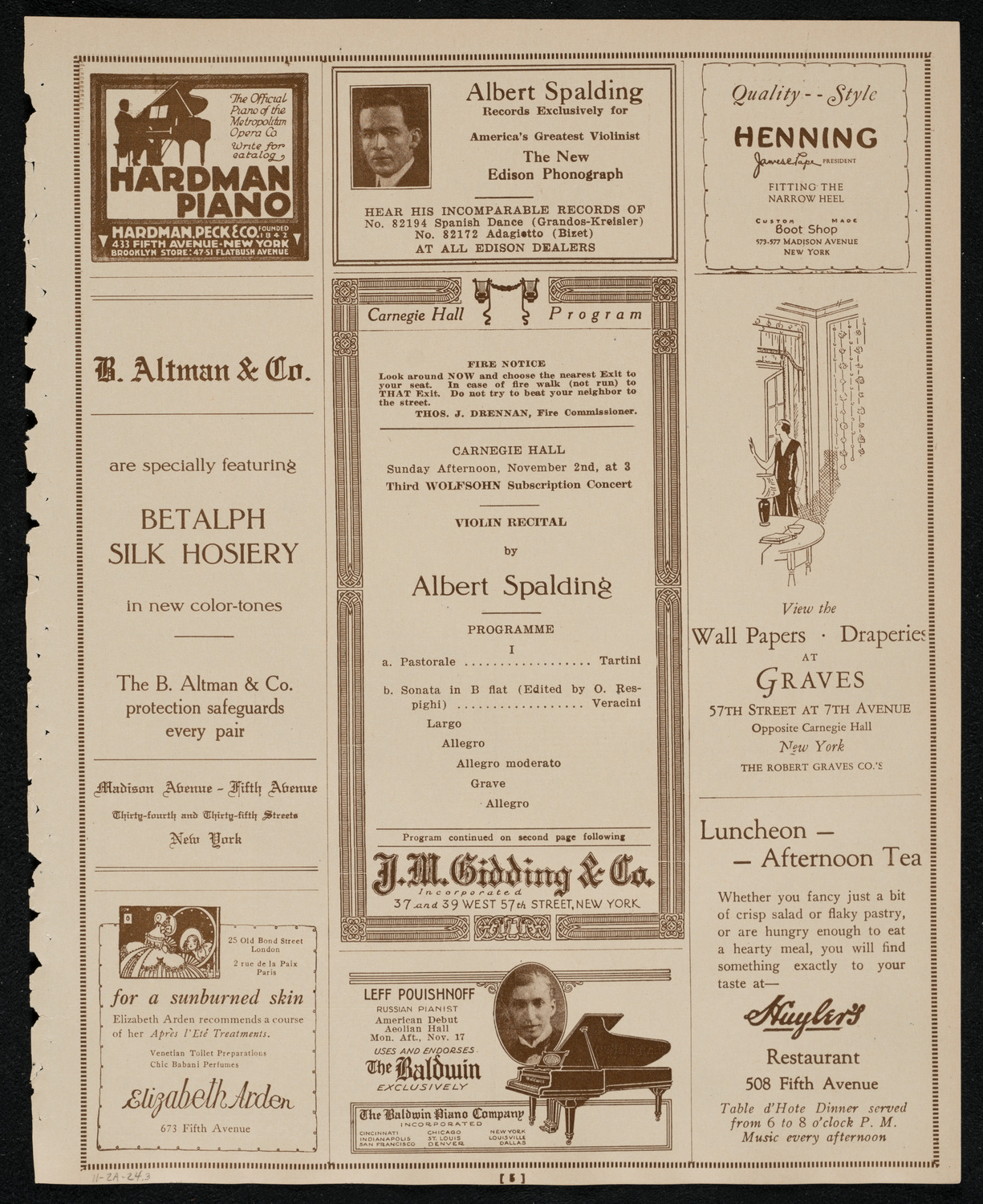 Albert Spalding, Violin, November 2, 1924, program page 5