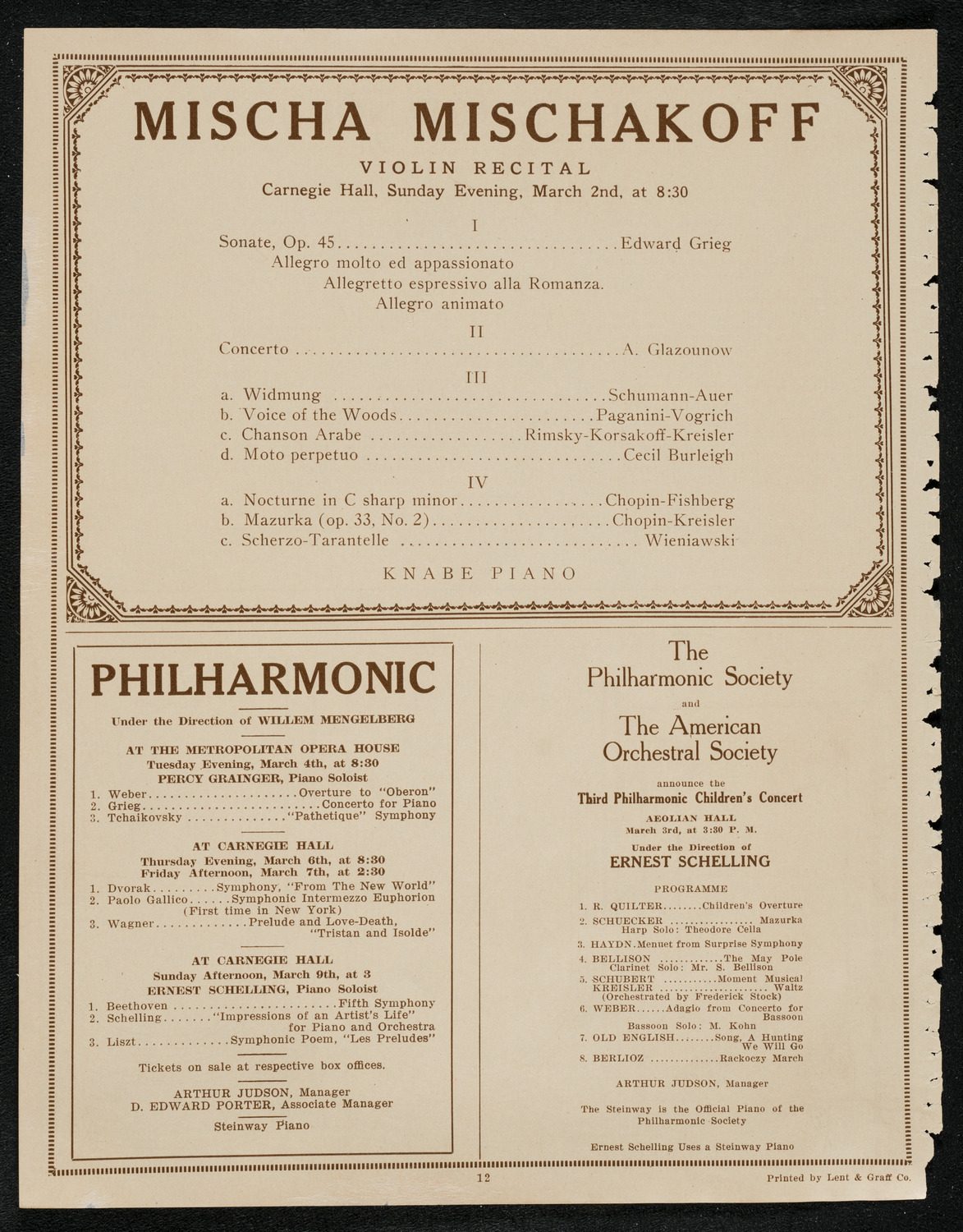 New York Symphony Orchestra, February 29, 1924, program page 12