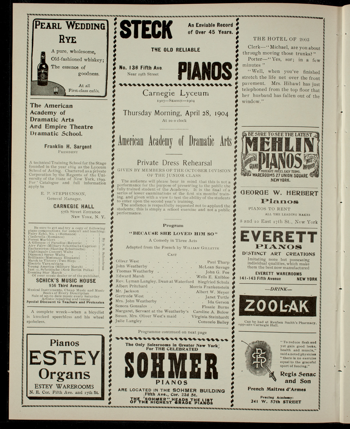 American Academy of the Dramatic Arts, April 28, 1904, program page 2