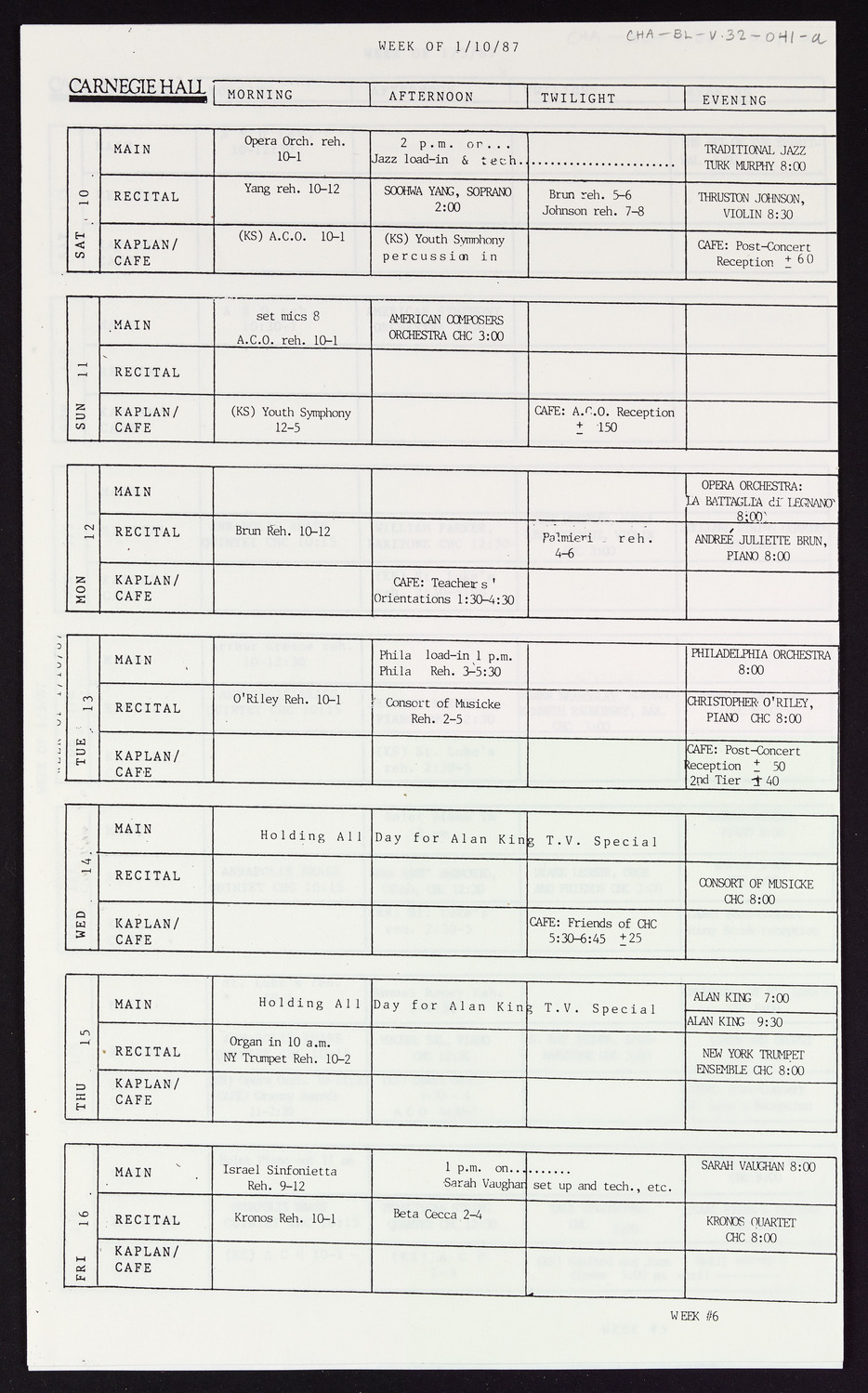 Carnegie Hall Booking Ledger, volume 32, page 41a