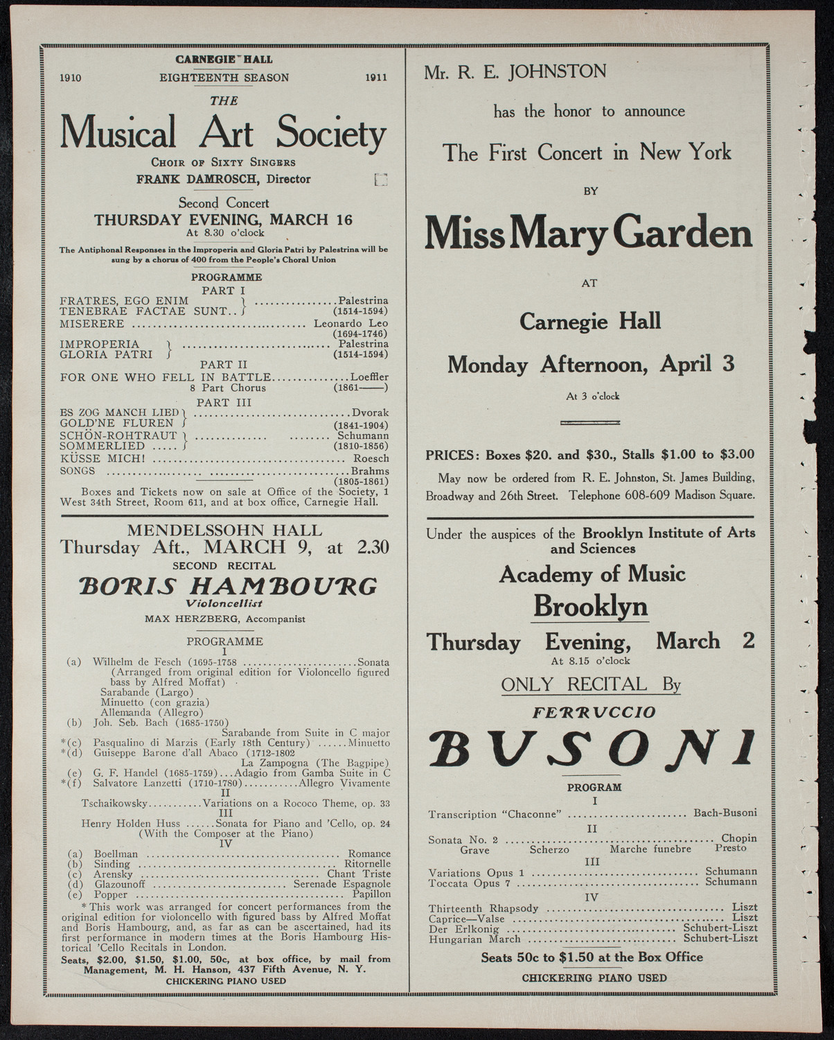 New York Philharmonic, February 14, 1911, program page 10