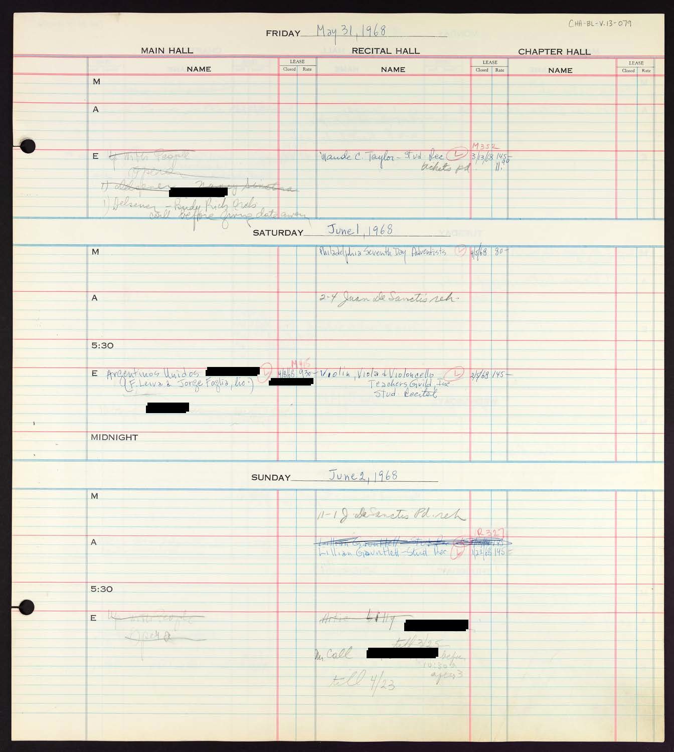 Carnegie Hall Booking Ledger, volume 13, page 79