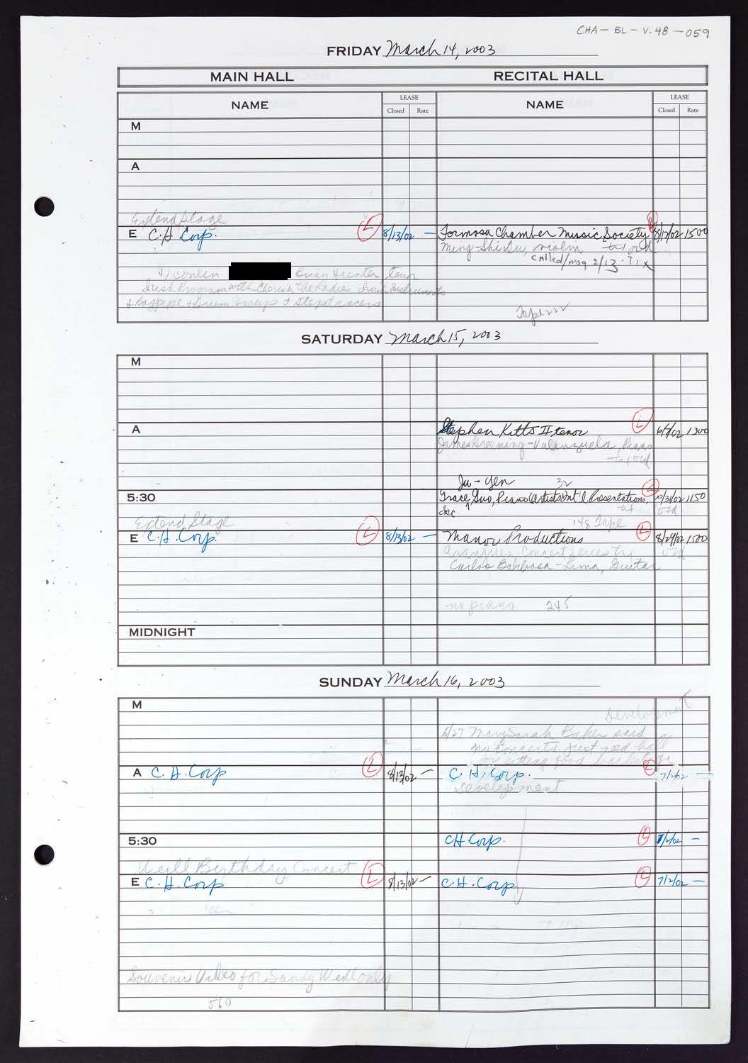 Carnegie Hall Booking Ledger, volume 48, page 59